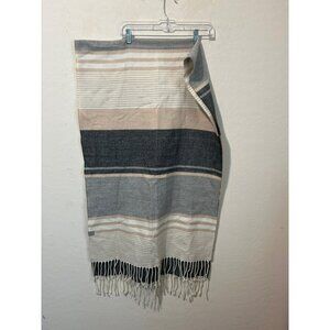 CK Calvin Klein Super Soft Striped Shades of Grey and Blush Pink Fringe Oversize